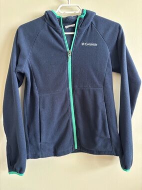 Columbia Navy Fleece Hooded Jacket with Teal Trim